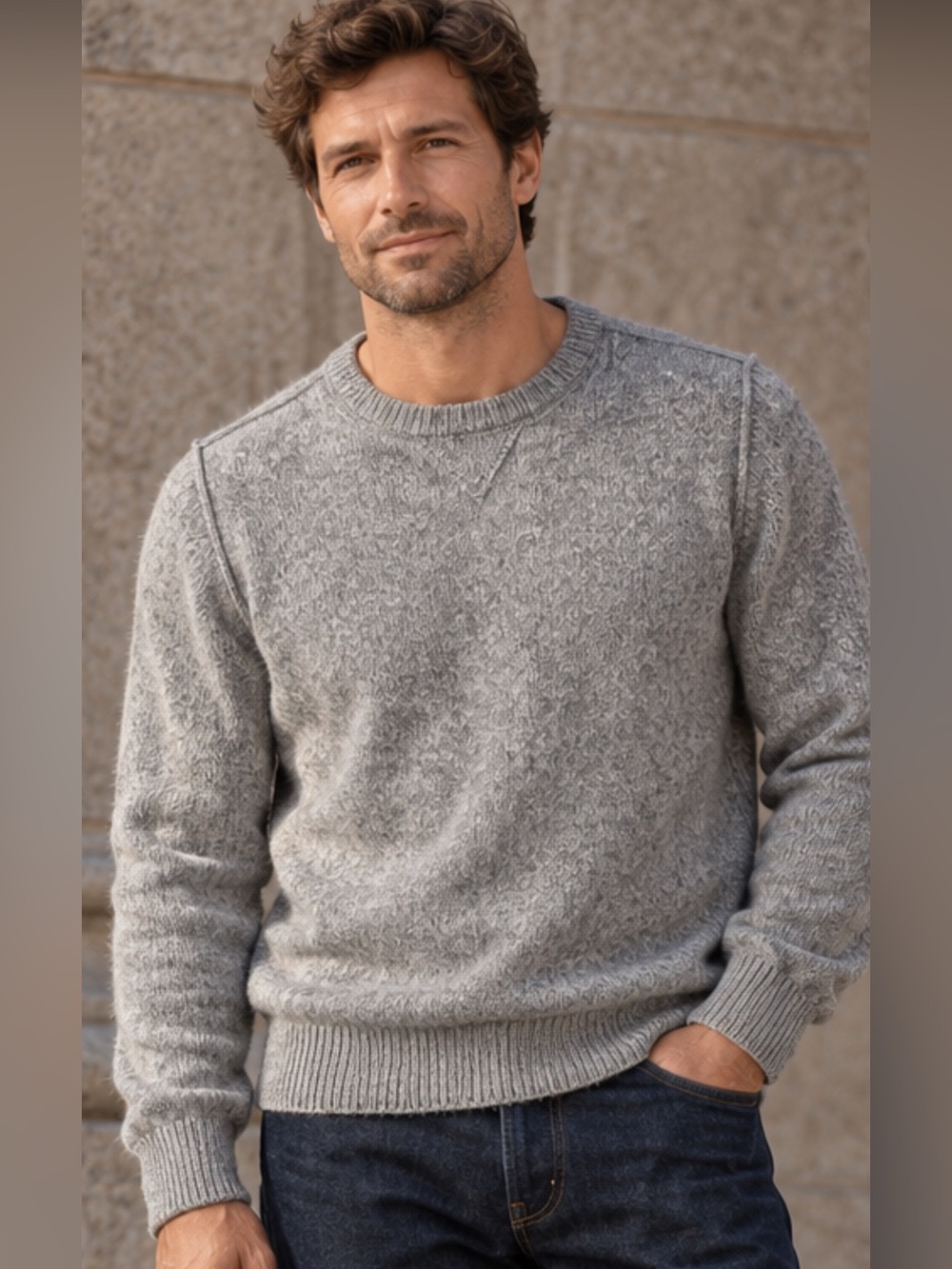 Daniele Fiesoli Wool Cashmere Angora Sweater L Gray Exposed Seam Made in Italy